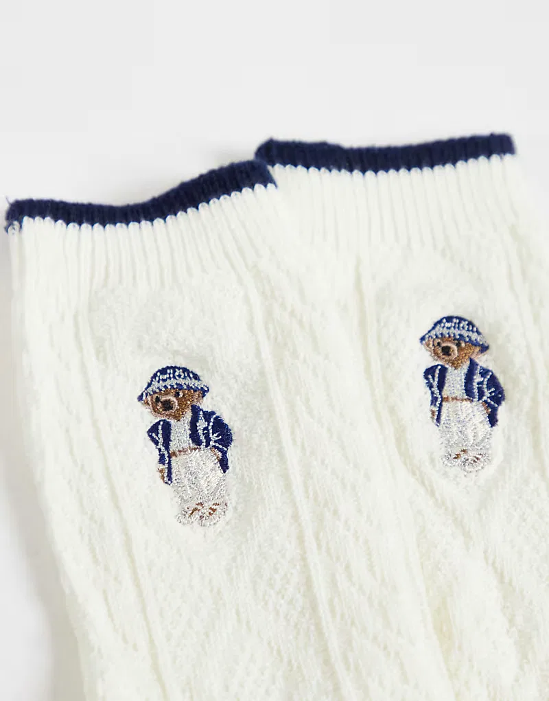 Носки Polo Ralph Lauren с логотипом медведя, экрю — фото 2