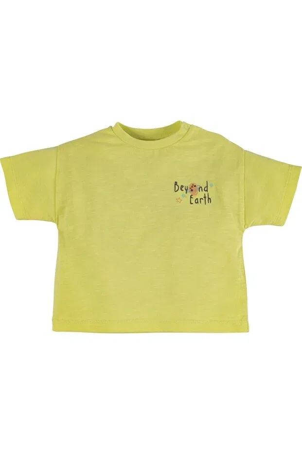 Детская футболка для мальчиков с вышивкой Text embroidered short sleeve basic planet baby boy t-shirt 16460 Idilbaby&Mamino, Yellow