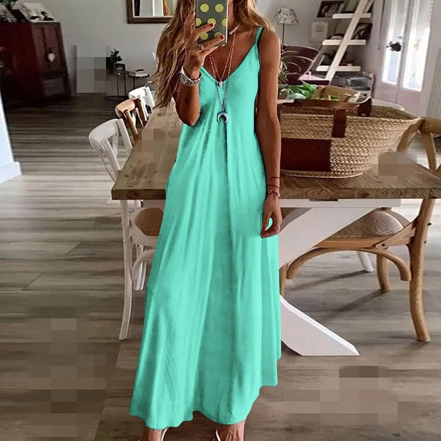 Женское летнее платье с цветочным принтом на бретелях, Mint Green — фото 2