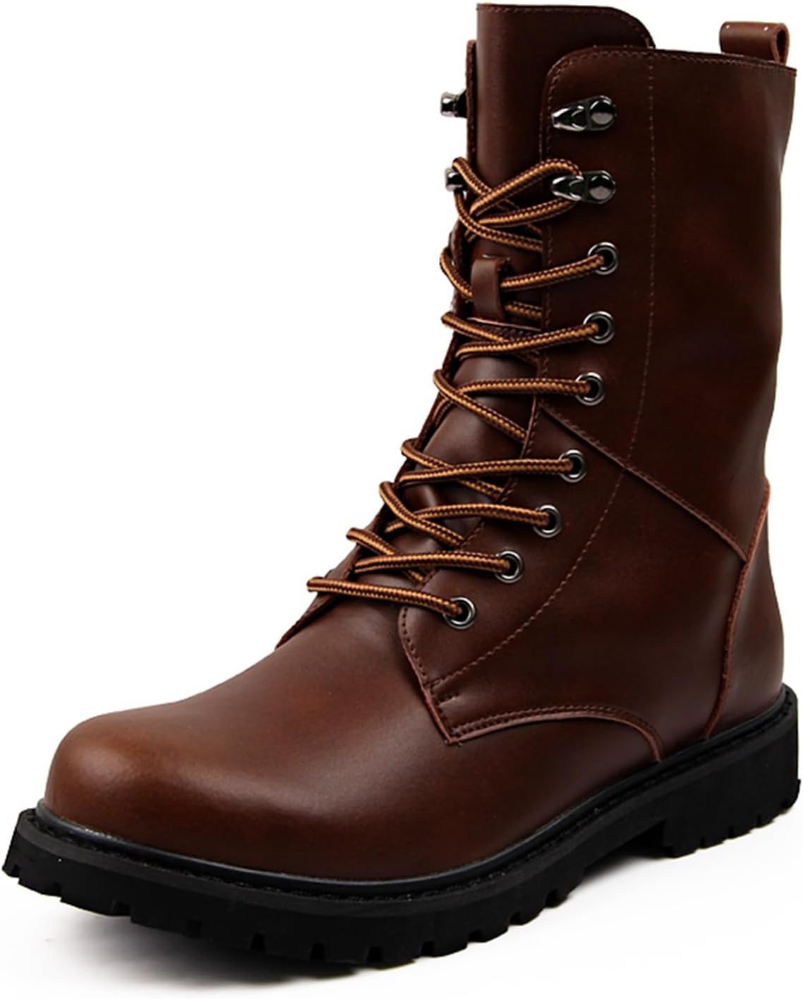 

Мужские кожаные боевые ботинки средней высоты с шнуровкой, круглый носок, массивная нескользящая резиновая подошва, легкие с мягкой амортизирующей стелькой для повседневной уличной носки, прогулок на улице и вождения Tengfeifly, коричневый