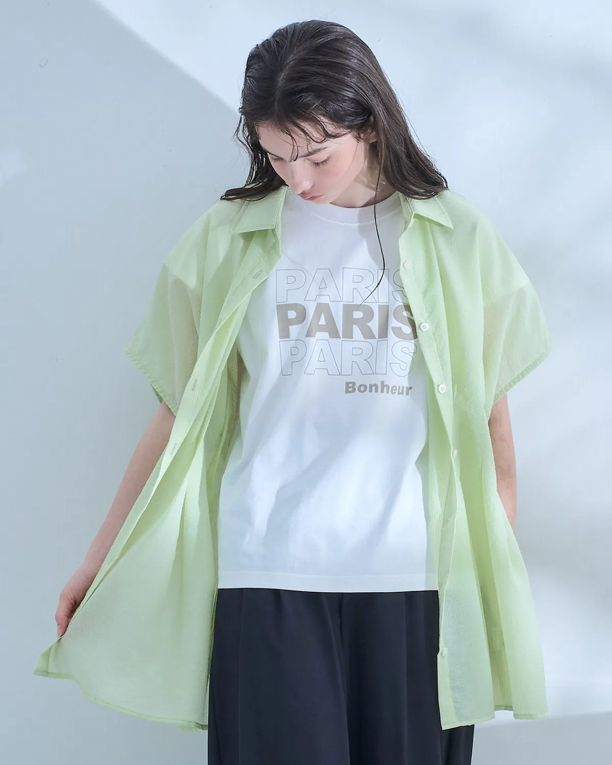 Детский комплект из блузы с защипами и футболки с принтом, модель AMI, pom ponette junior, Light Green