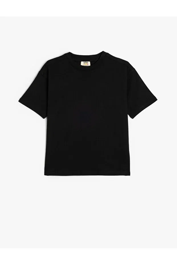 Детская футболка для мальчиков хлопковая Basic Oversize T-Shirt Short Sleeve Crew Neck Cotton Koton, Black
