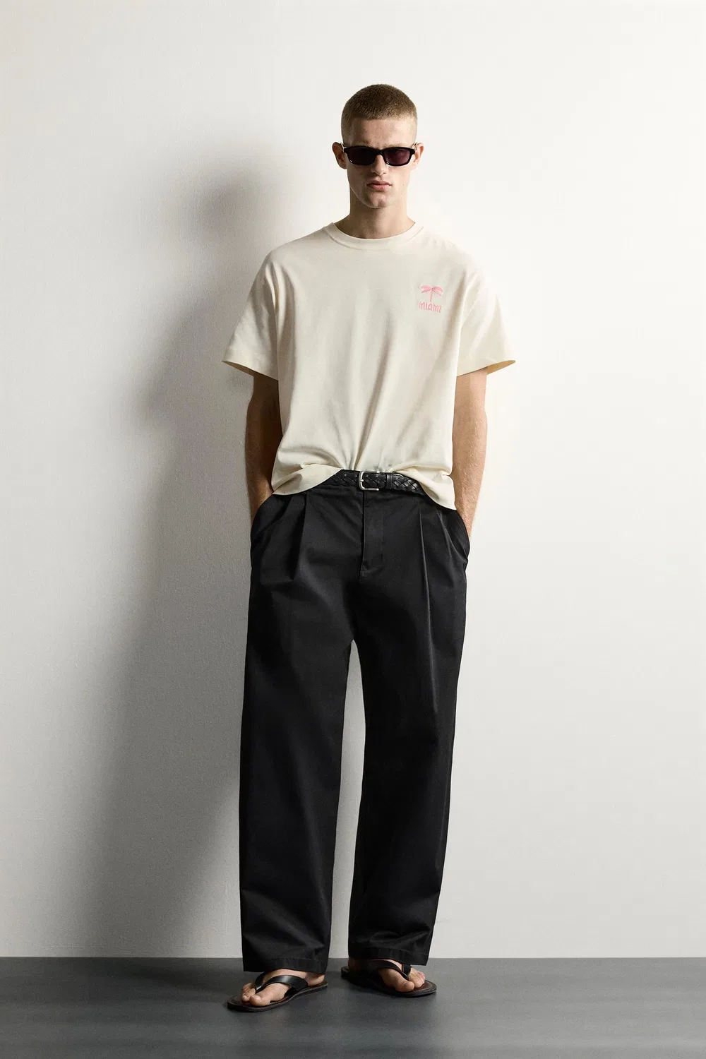 Футболка свободного кроя с нашивкой Майами ZARA, White