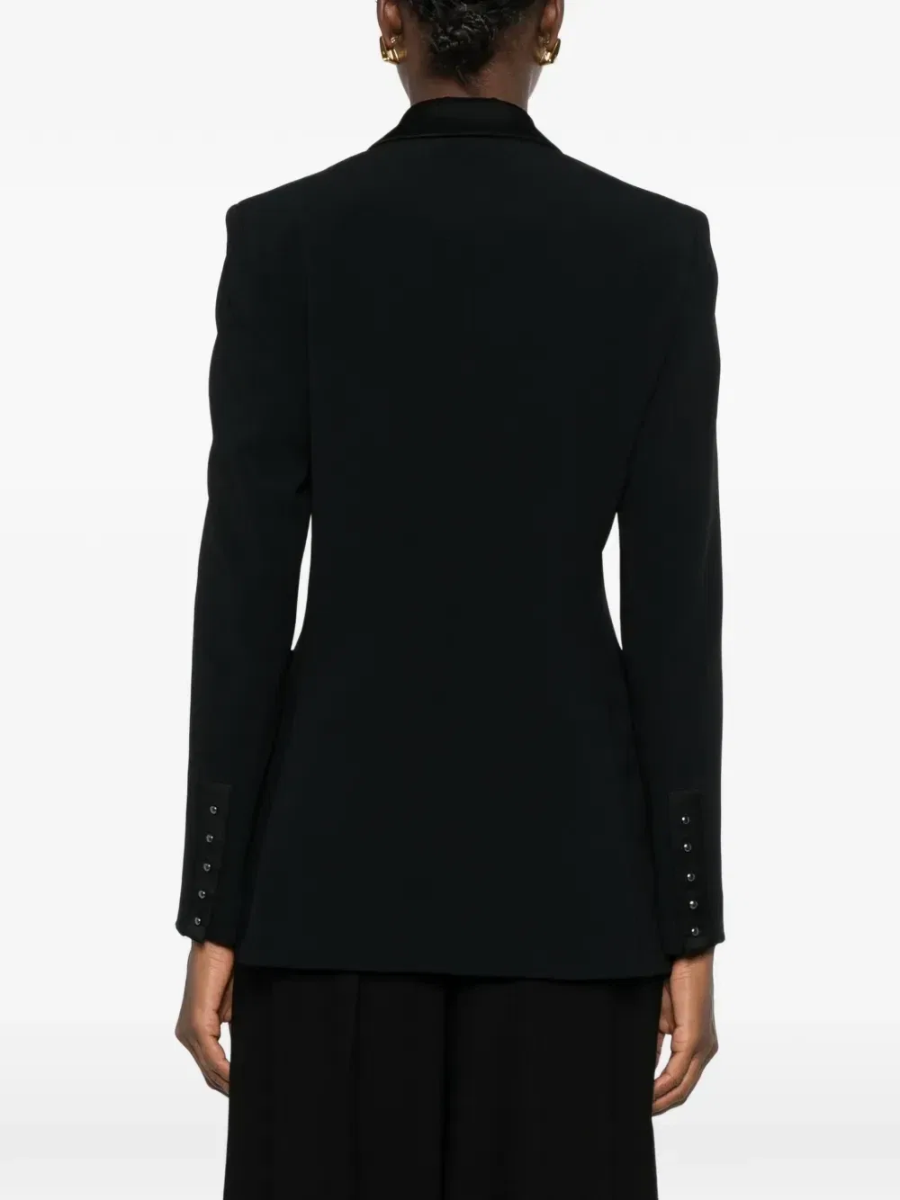 Однобортный блейзер с атласной делкой Emporio Armani, черный — фото 4