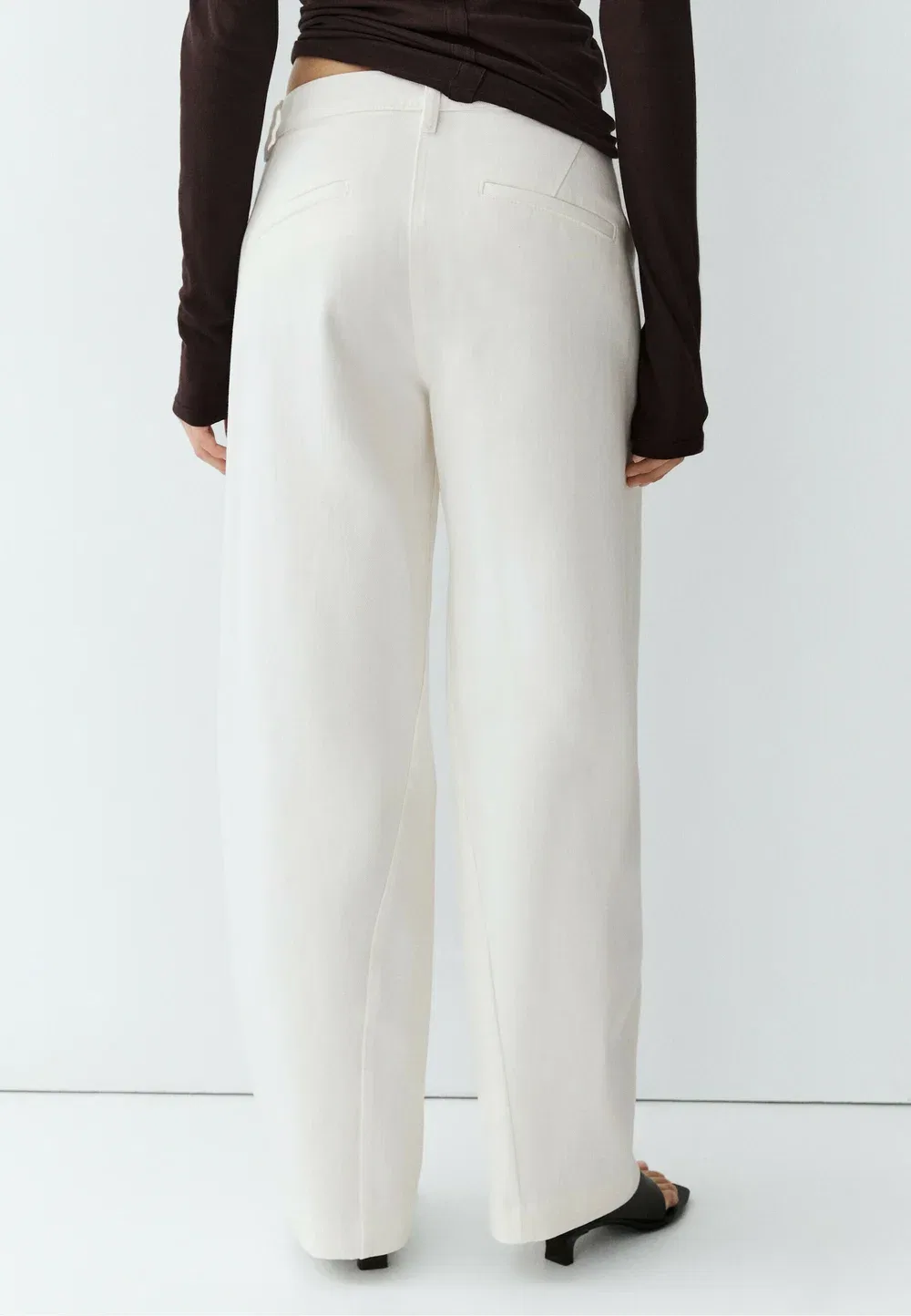 Брюки прямого кроя из 100% хлопка - джинсы прямого кроя Massimo Dutti, White — фото 3