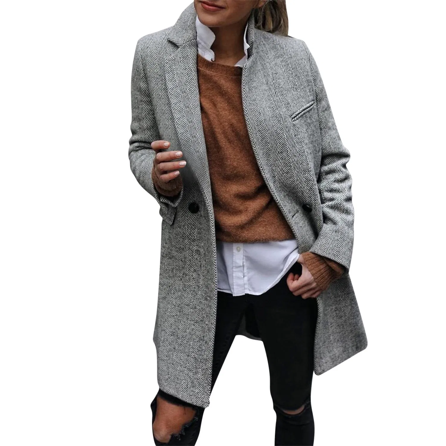 Женское пальто с длинным рукавом Dark Red Coat, Grey
