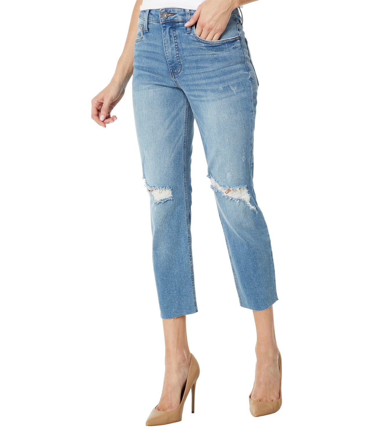 

Джинсы KUT from the Kloth, Rachael High-Rise Fab AB Mom Raw Hem in Upright