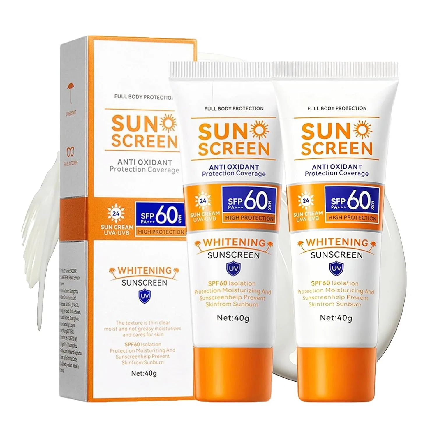 Солнцезащитный крем для лица SPF 60 PA+++, 40 г Generic
