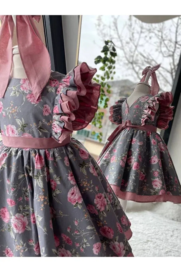 Детское платье для девочек с принтом Sare Çocuk Giyim, Pink — фото 4