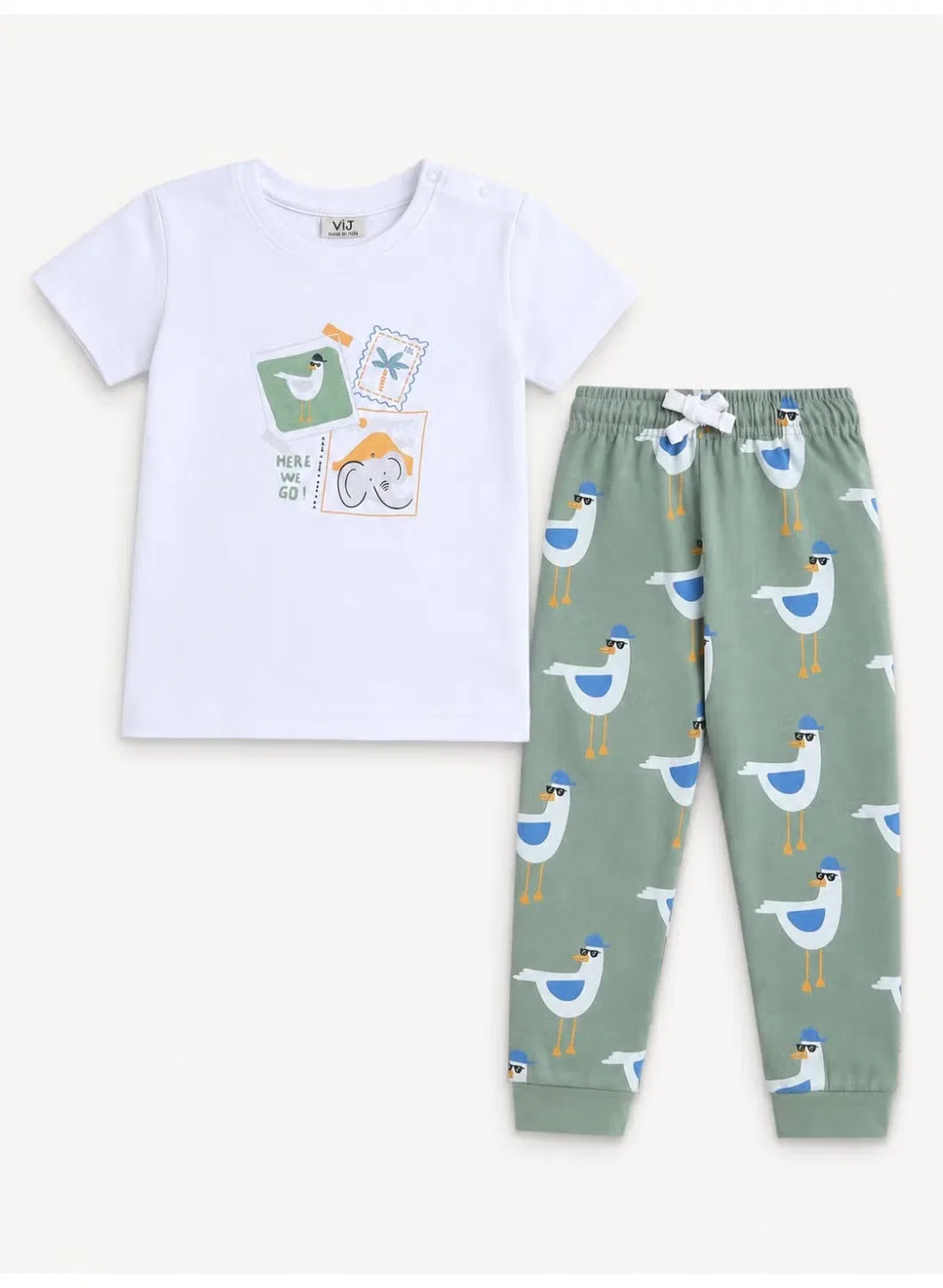 Комплект пижамный детский с принтом птиц, модель Bird Graphic, Victor And Jane, белый — фото 2