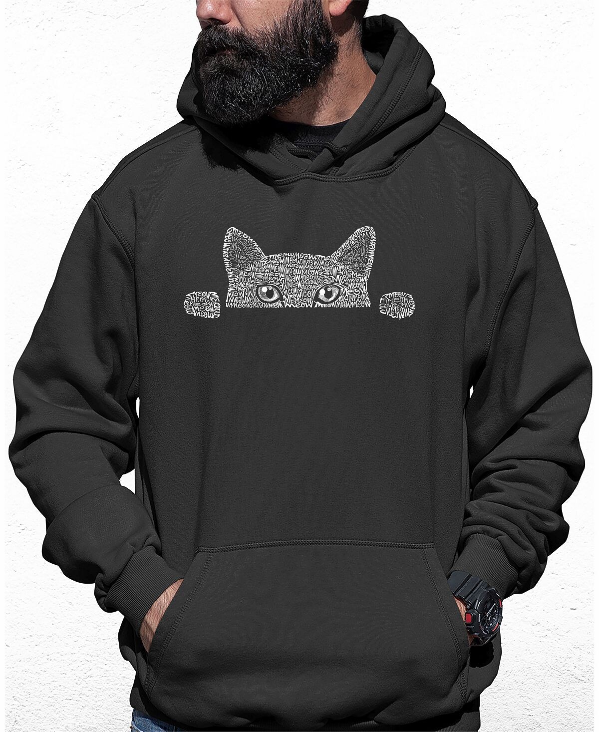 

Мужская толстовка с капюшоном peeking cat word art LA Pop Art, серый