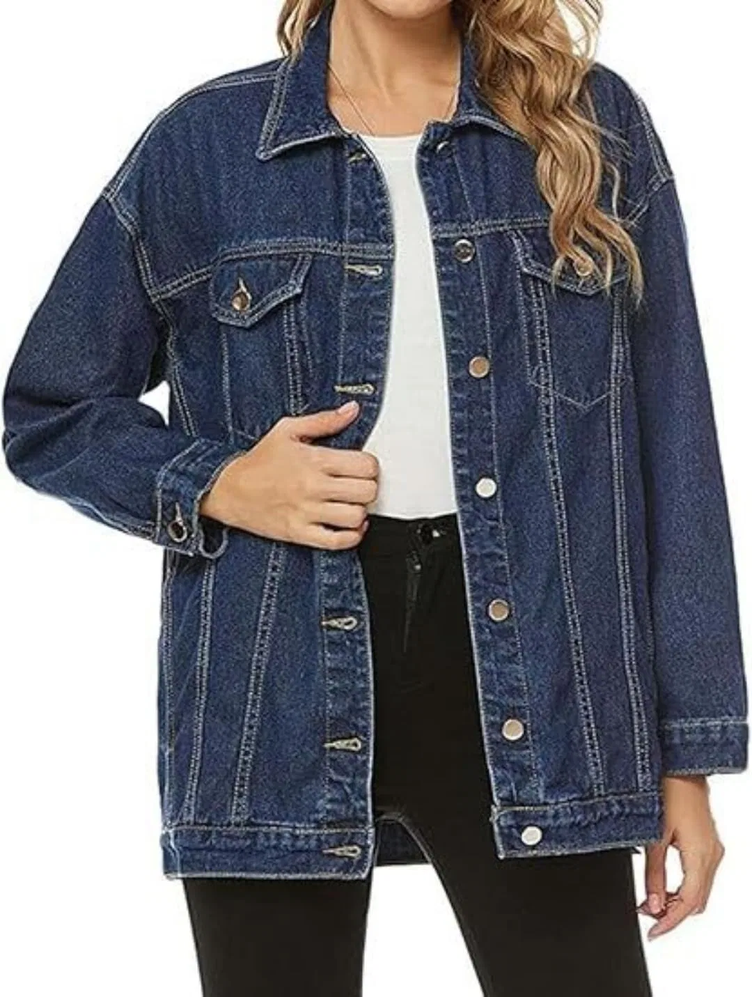 Женская джинсовая куртка с потертостями, с длинным рукавом, dark blue
