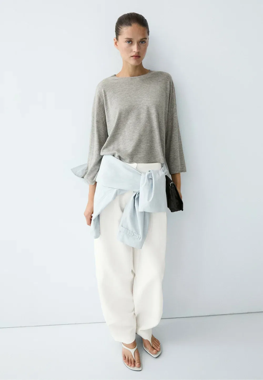 Свитер с круглым вырезом из смесовой шерсти Massimo Dutti, Grey — фото 3