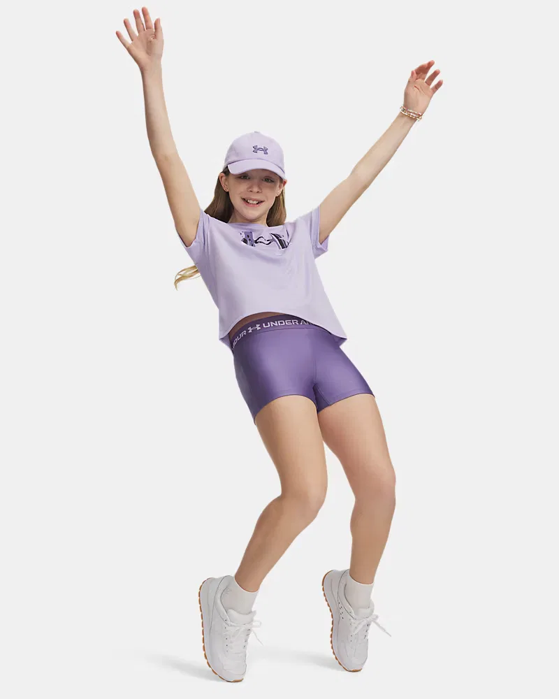 Детские спортивные шорты 7,6 см (внутренний шов) быстросохнущие HeatGear Shorty UnderArmour, Purple Luxe/White — фото 3