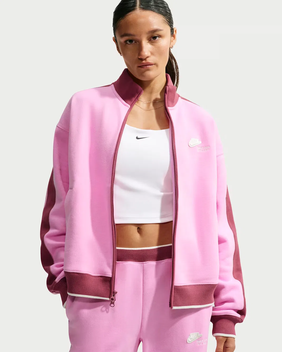 Женская спортивная куртка Nike Studio Fleece Medium Weight "Nike Run Club", Pink Rise/Pink Smoke/Sail — фото 3