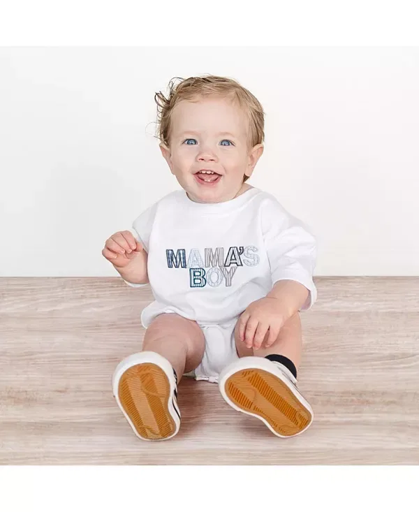 Детский боди-комбинезон для мальчиков с коротким рукавом Mama's Boy Patchwork Sweet Wink, белый — фото 2