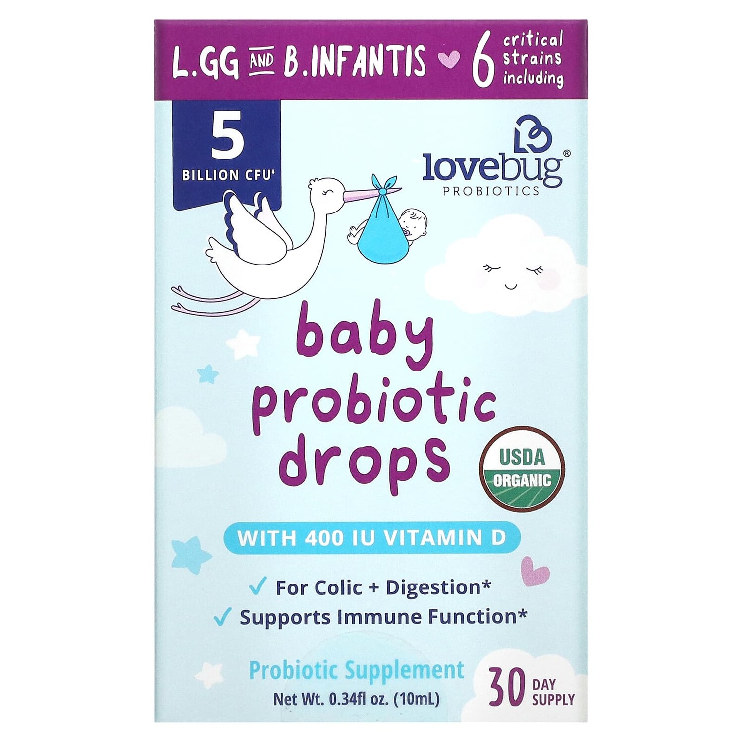 

Пробиотик LoveBug Probiotics для детей в жидкой форме, 10 мл