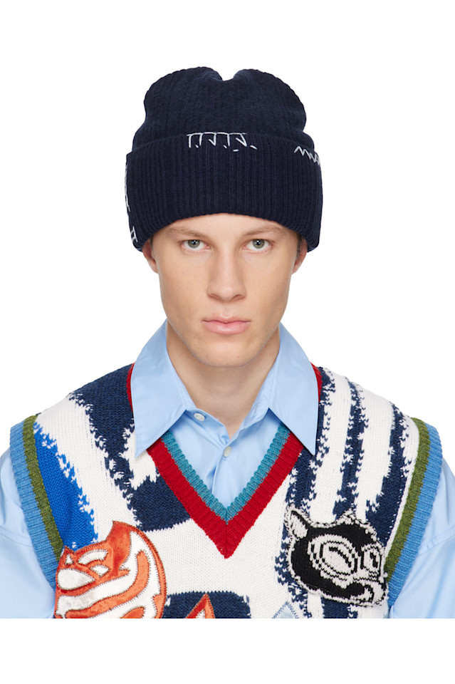 

Marni Темно-Синяя шерстяно-кашемировая шапка-бини