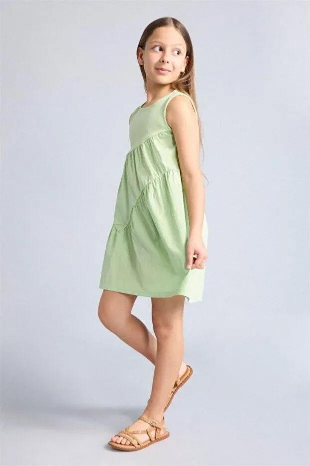 Детское платье для девочек хлопковое Summer Dress Defacto, Lt.Green — фото 3