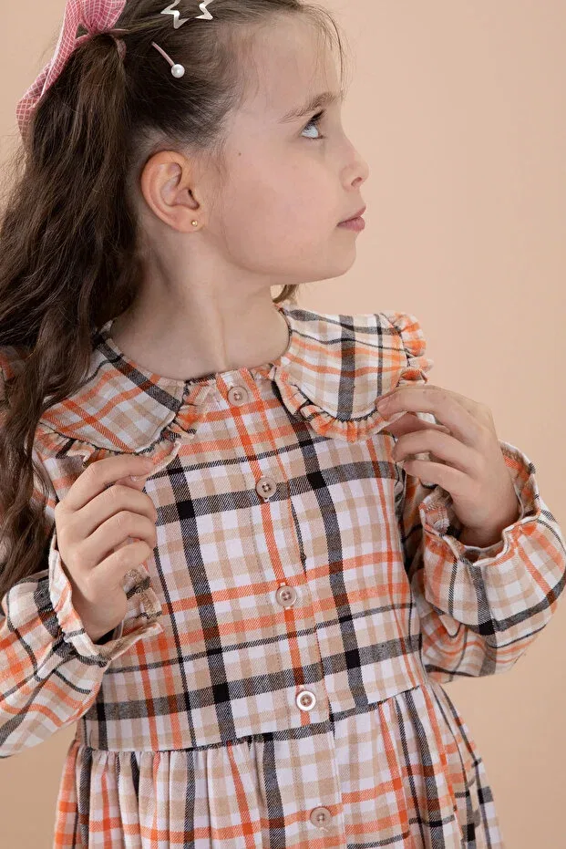 Детское платье для девочек с длинным рукавом с принтом Cansın Mini, Orange — фото 2