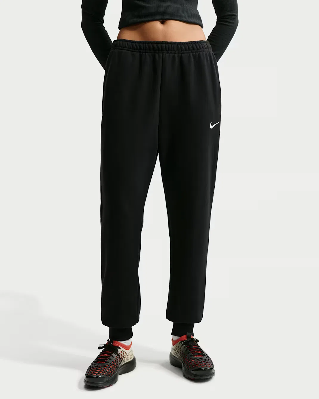 Женские спортивные брюки средней посадки Nike Studio Fleece Medium Weight, Total Black/Sail — фото 2