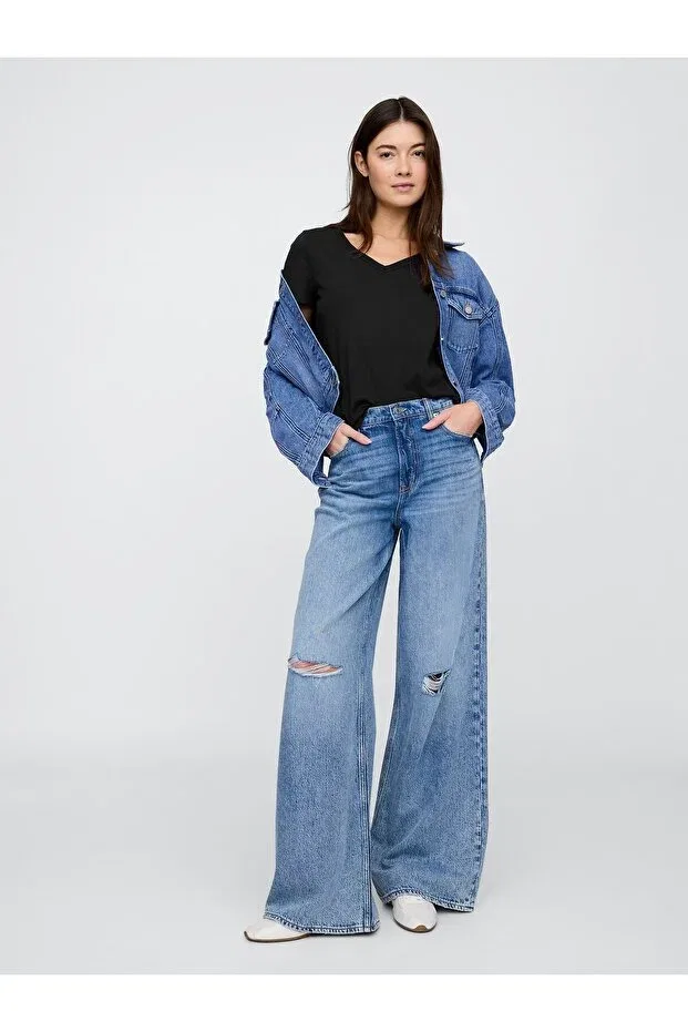 Женская футболка с V-образным вырезом Gap, Navy Blue — фото 4