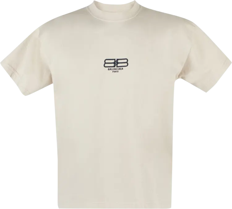 Футболка Balenciaga BB Center Logo Tee с логотипом, бежевый — фото 2