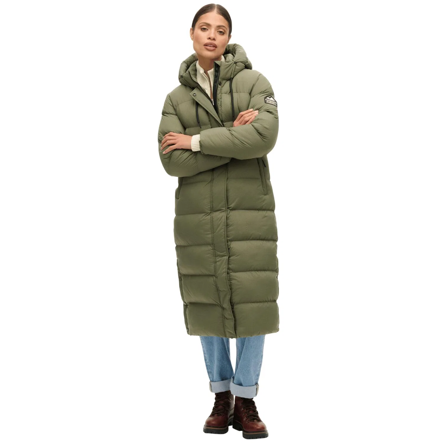 Женская длинная стеганая куртка с принтом Superdry, Green — фото 2