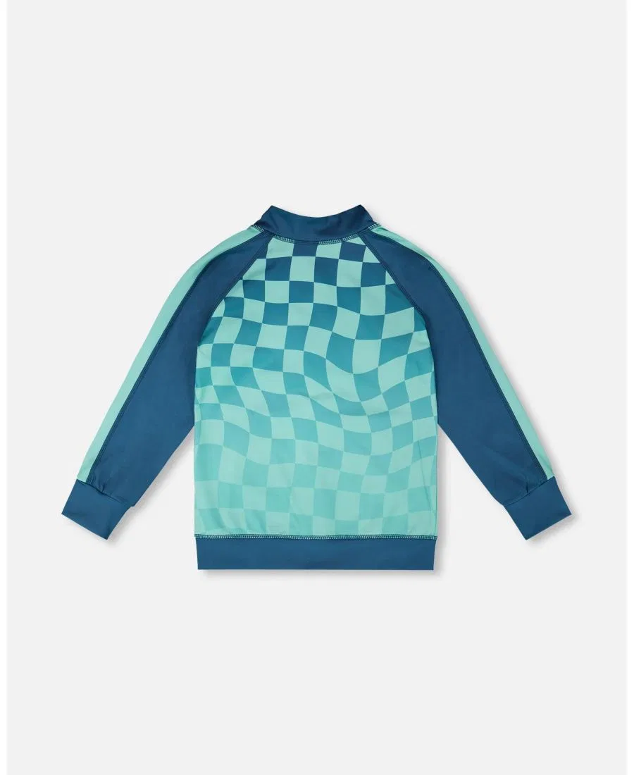 Детский спортивный кардиган с принтом Deux par Deux, Teal Printed Checkerboard — фото 2
