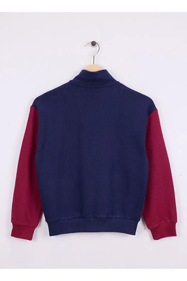 Детские свитшот для девочек с вышивкой Benetton, Navy Blue - Burgundy — фото 2