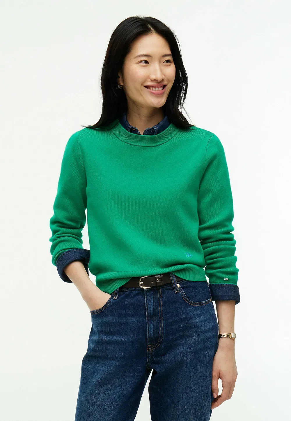 Тканый джемпер премиум-класса с круглым вырезом Tommy Hilfiger, Green