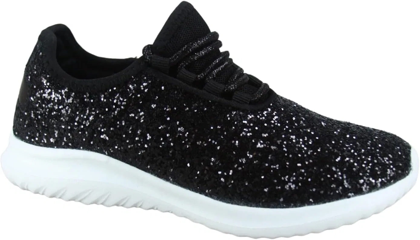 Детские кроссовки для девочек с блестками и кружевом toozon, Black