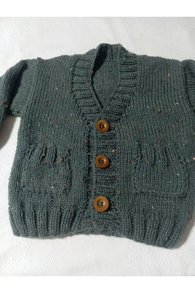 Детский кардиган с v-образным вырезом Hand knitted green color children's cardigan Numistore, Green — фото 3