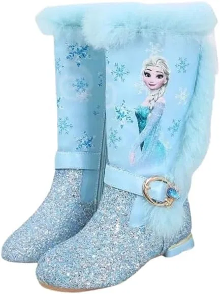 Детские зимние сапоги для девочек Princess High Boots Athena, Blue Glitter