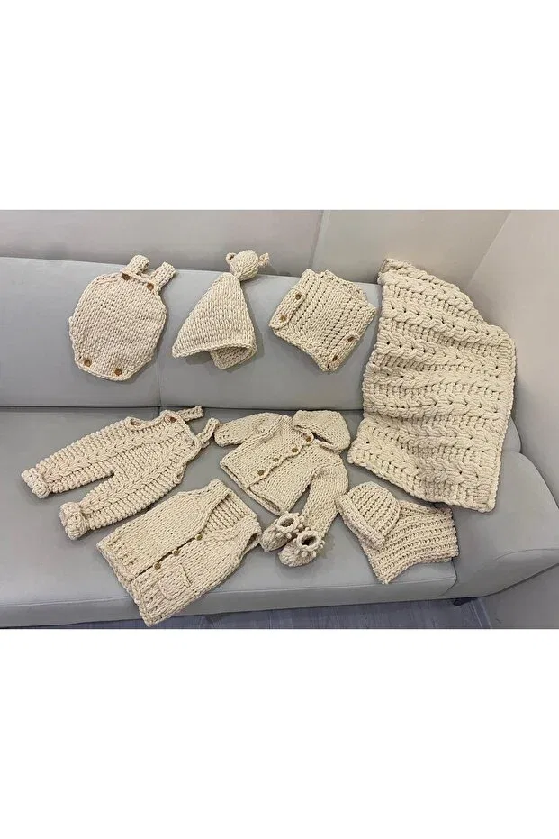 Детский комплект для новорожденных из футера Puffy set Örgü Yumağim, Beige