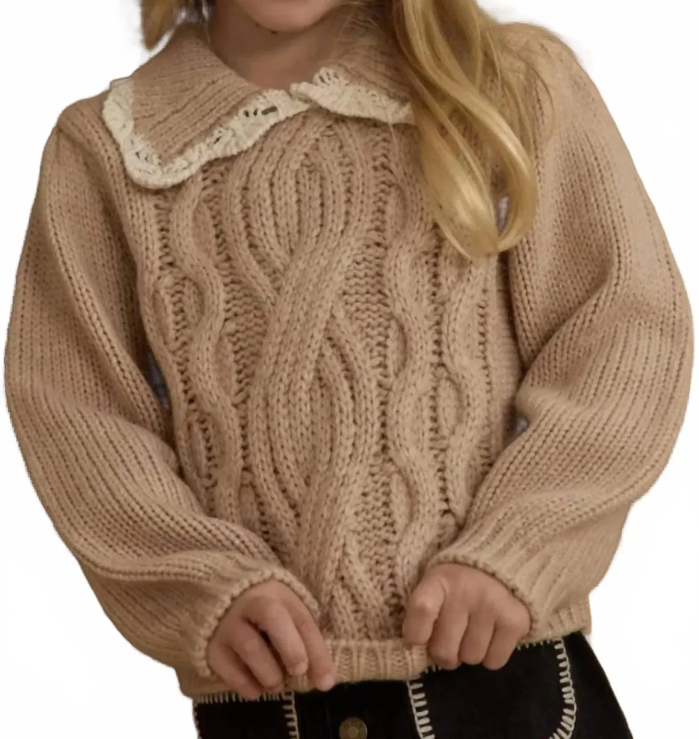 Детский свитер с фактурной вязкой Alice Sweater Rylee + Cru, Heathered Antique
