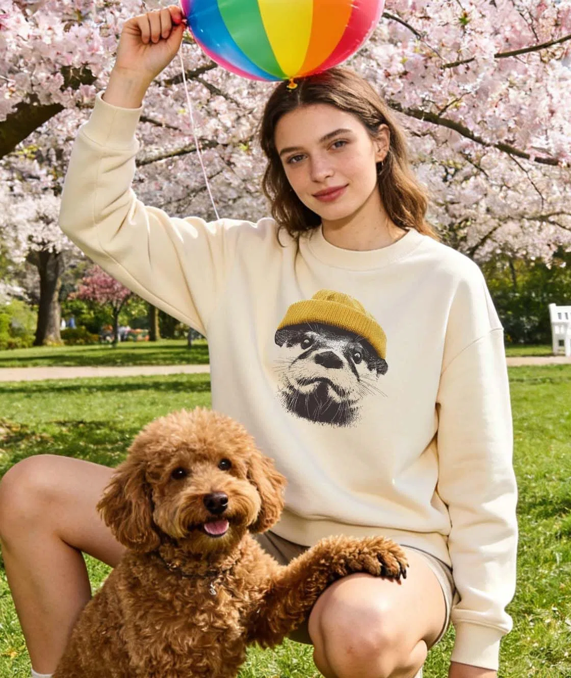 Женское худи с длинным рукавом, с принтом Otter Wearing Sweatshirt, винный — фото 2