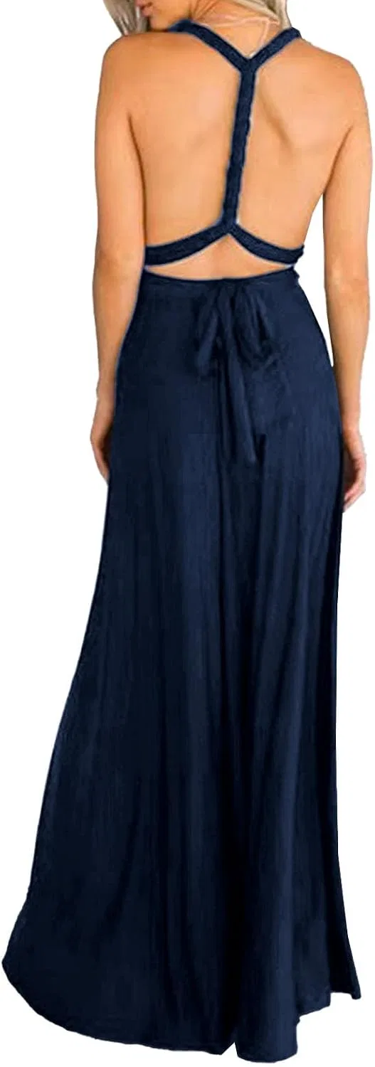 Женское атласное платье-трансформер с запахом, Navy Blue — фото 4