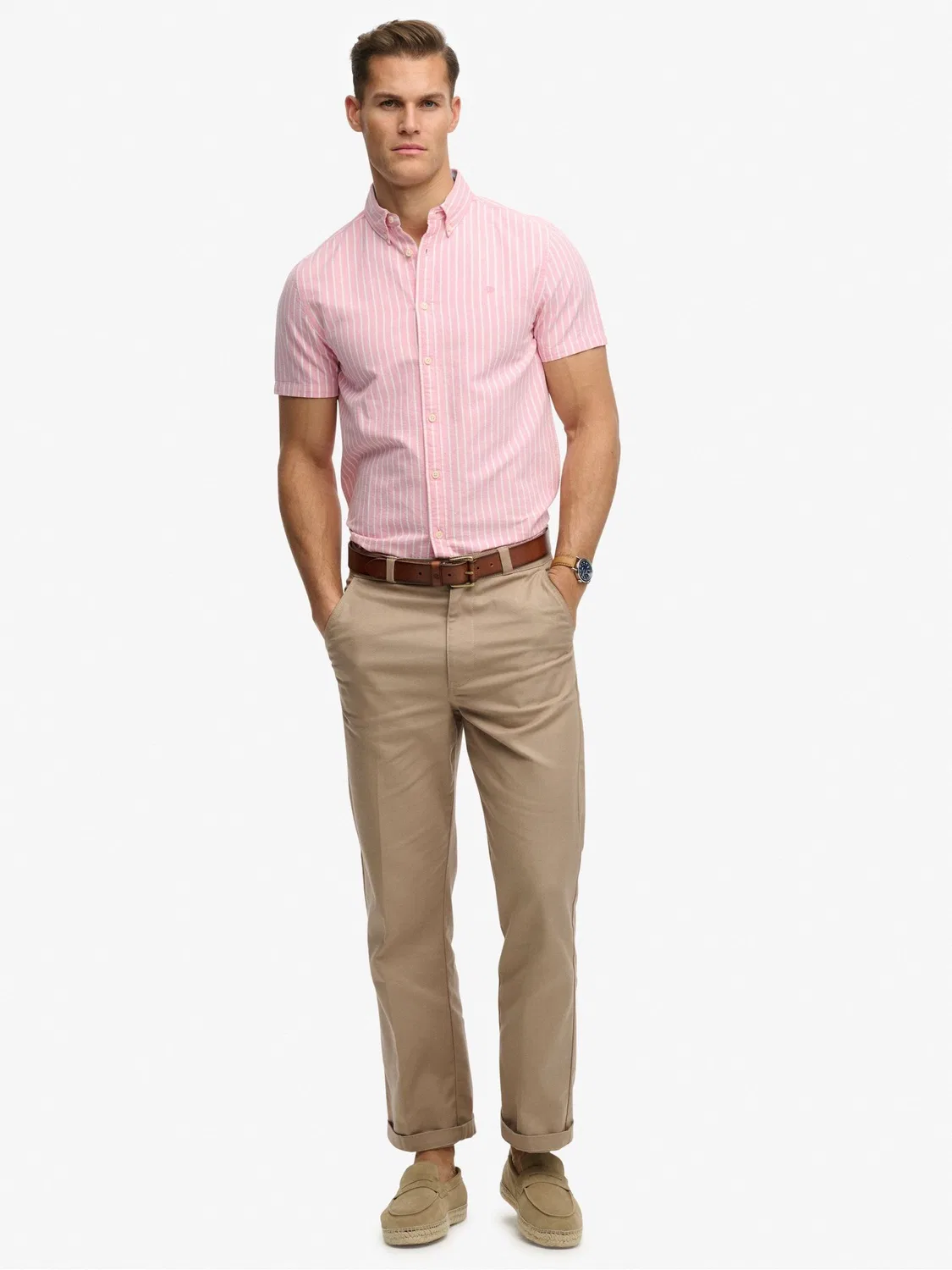 Рубашка повседневная Oxford Short Sleeve Superdry, Pink Stripe — фото 4