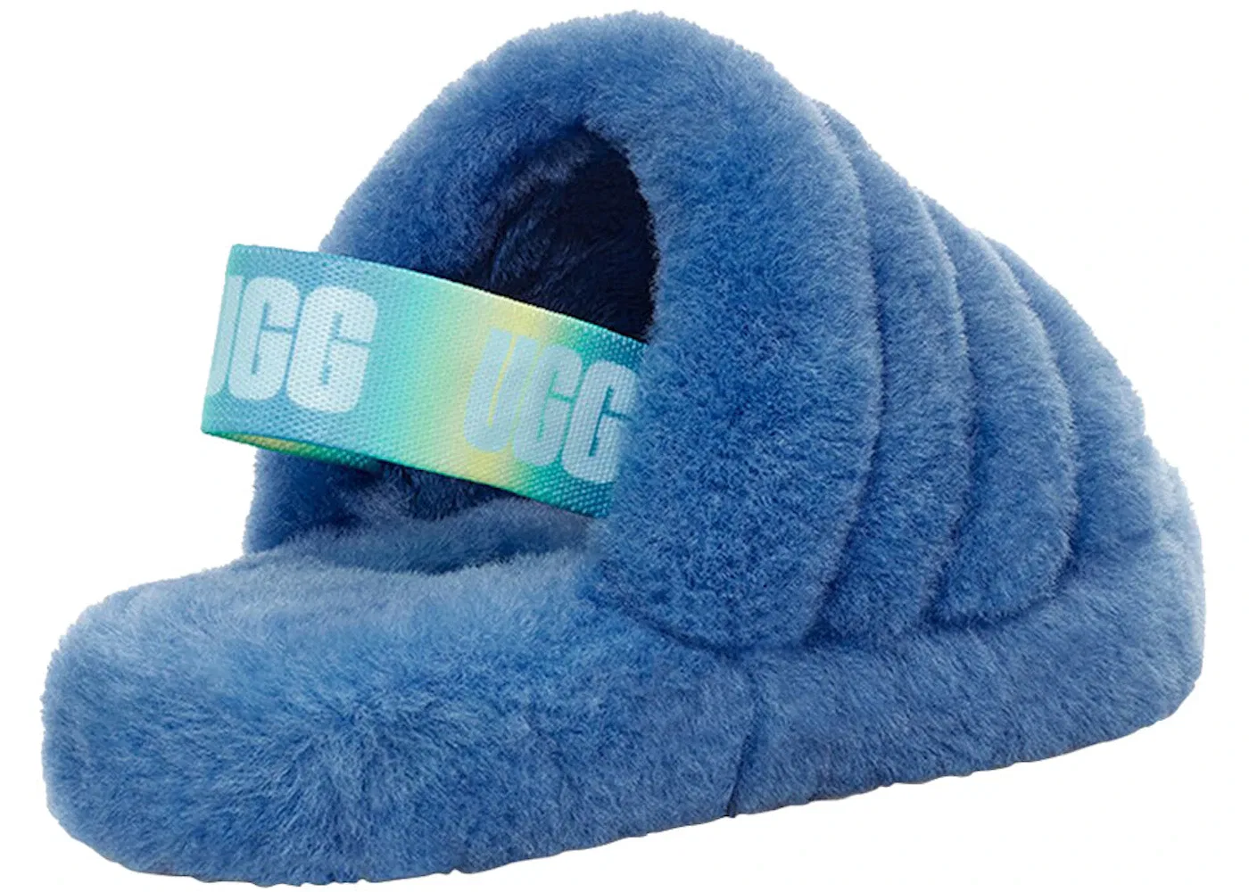 Детские шлепанцы с меховой отделкой UGG Fluff Yeah Slide, Mystic Blue Gradient — фото 3