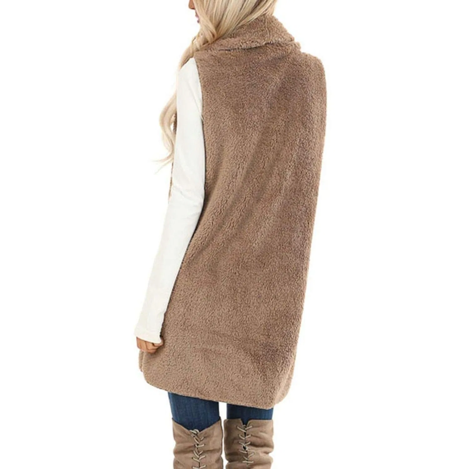 Женский безрукавный жилет из флиса Cozy Shawl Soft Cardigan Jacket Western, cachi — фото 2