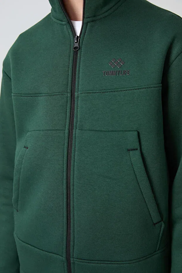 Детские свитшот для мальчиков с вышивкой Pine Green Cotton Thick Fleece Lined Soft Textured Standard Fit Embroidered Boys' Sweatshirt Tommy Life, Pine Green — фото 4