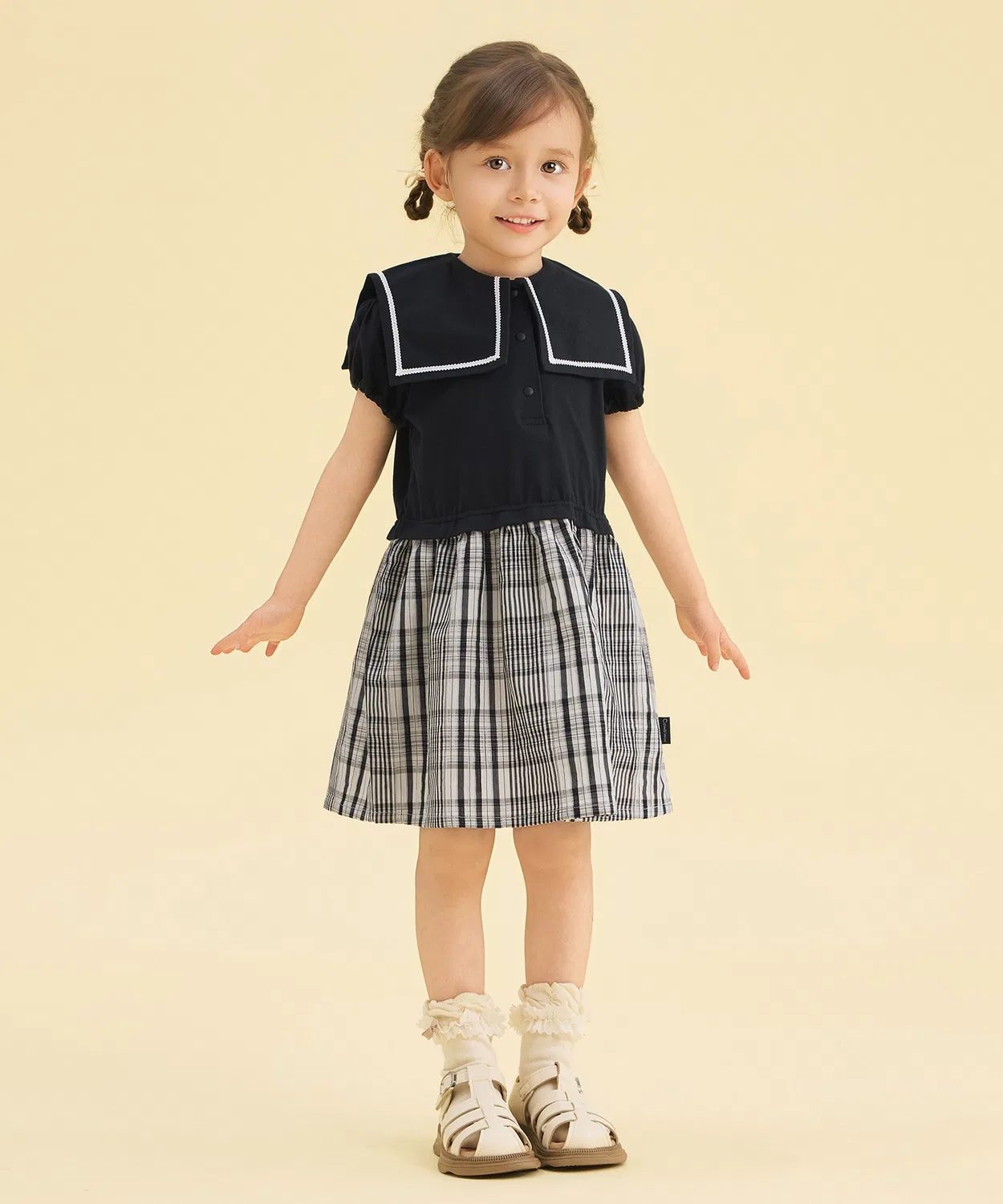 Детское платье с коротким рукавом и принтом в клетку Sailor Dress combimini, Black