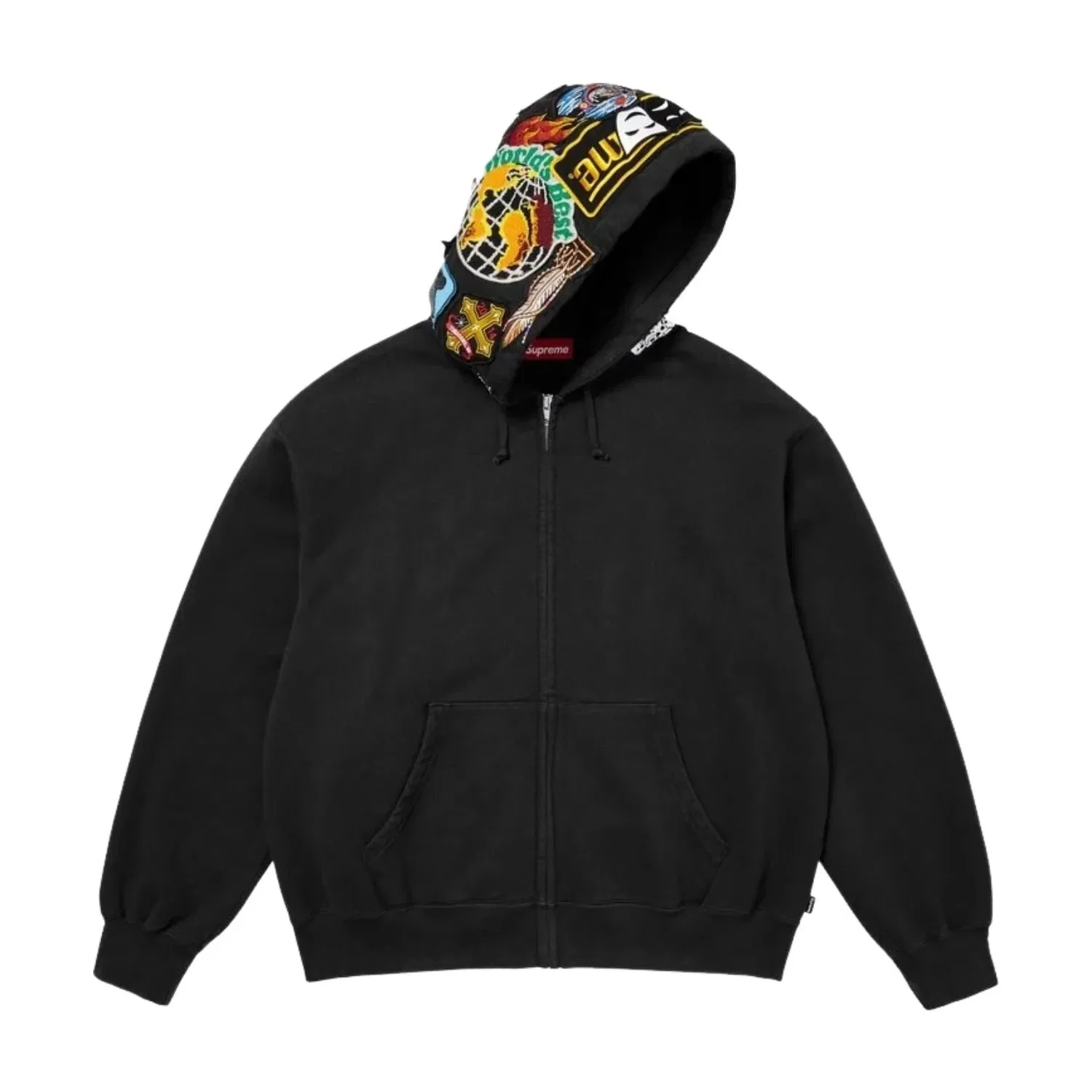 Мужское худи FW26 Patches Zip Up Hooded Sweatshirt 'Black' Supreme, черный — фото 2