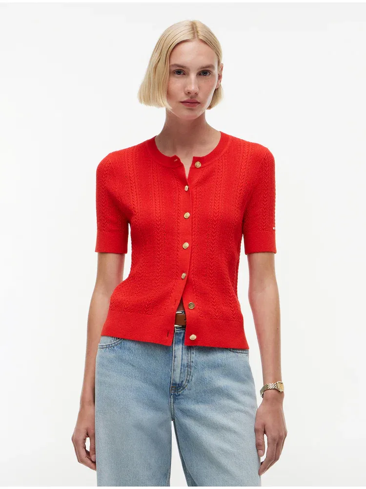 Кардиган с золотыми пуговицами, модель Gold Button Cable TOMMY HILFIGER, Red