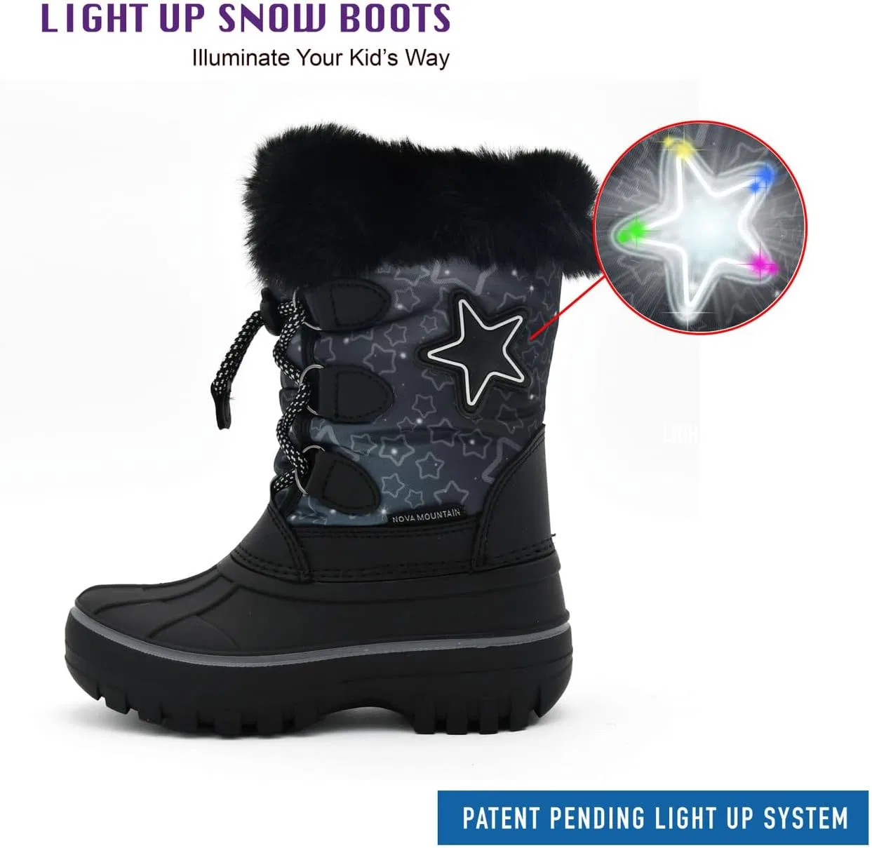 Детские зимние снежные ботинки с подсветкой Nova Mountain Light Up для мальчиков и девочек Nova Footwear, Greystar — фото 4