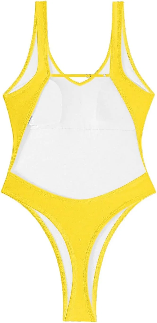 Женский цельный купальник с высоким вырезом бедра Generic, Yellow — фото 4