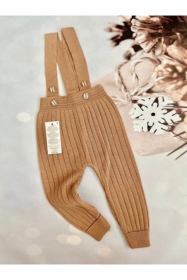 Детские леггинсы для девочек с пуговицами Buttoned knitwear coffee leggings with strap Gogo Bici, Brown