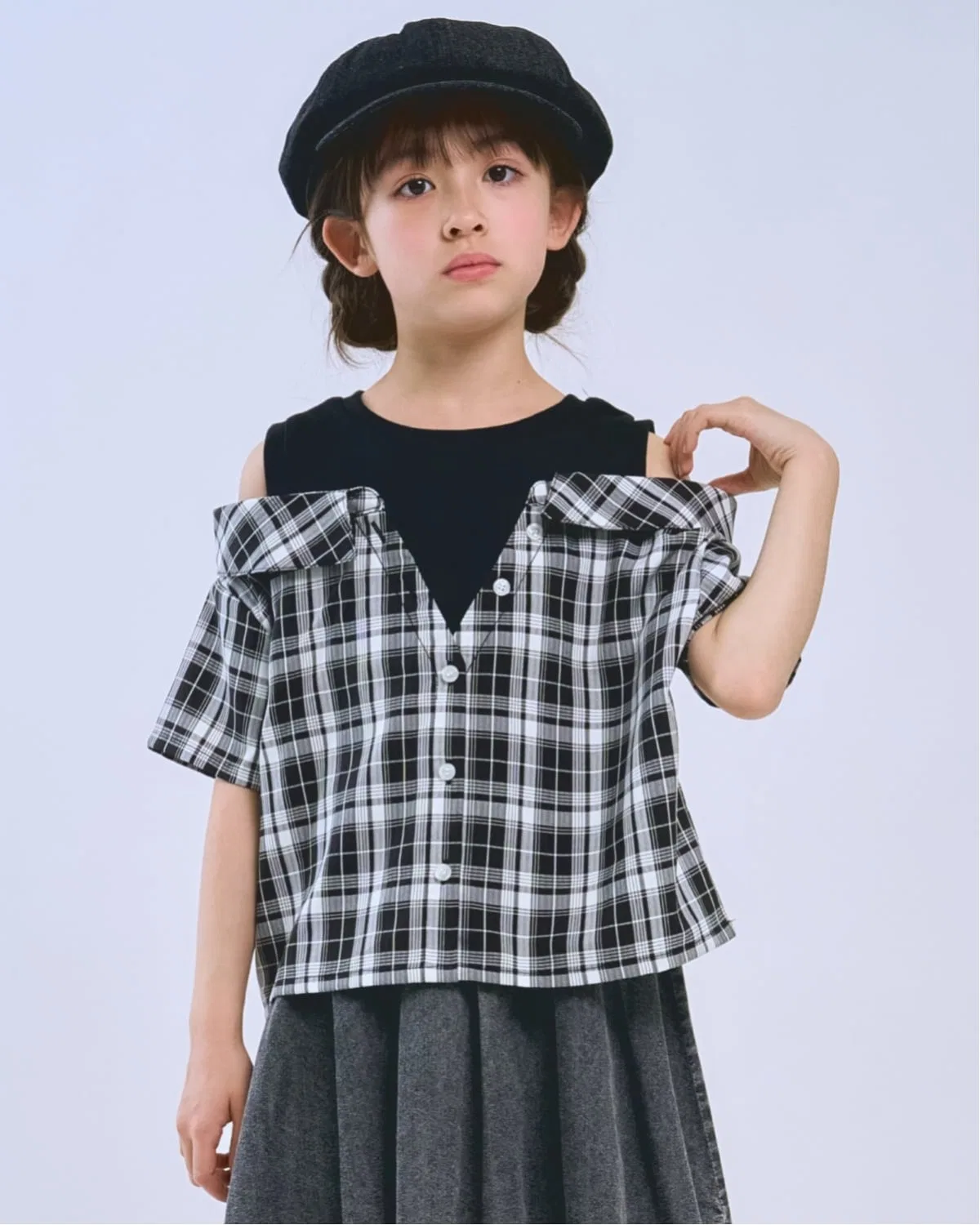 Детская рубашка с открытыми плечами с коротким рукавом minimal, Black
