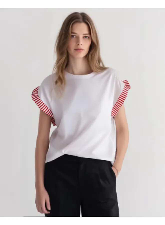 Футболка с принтом полосками Zara, белый/красный